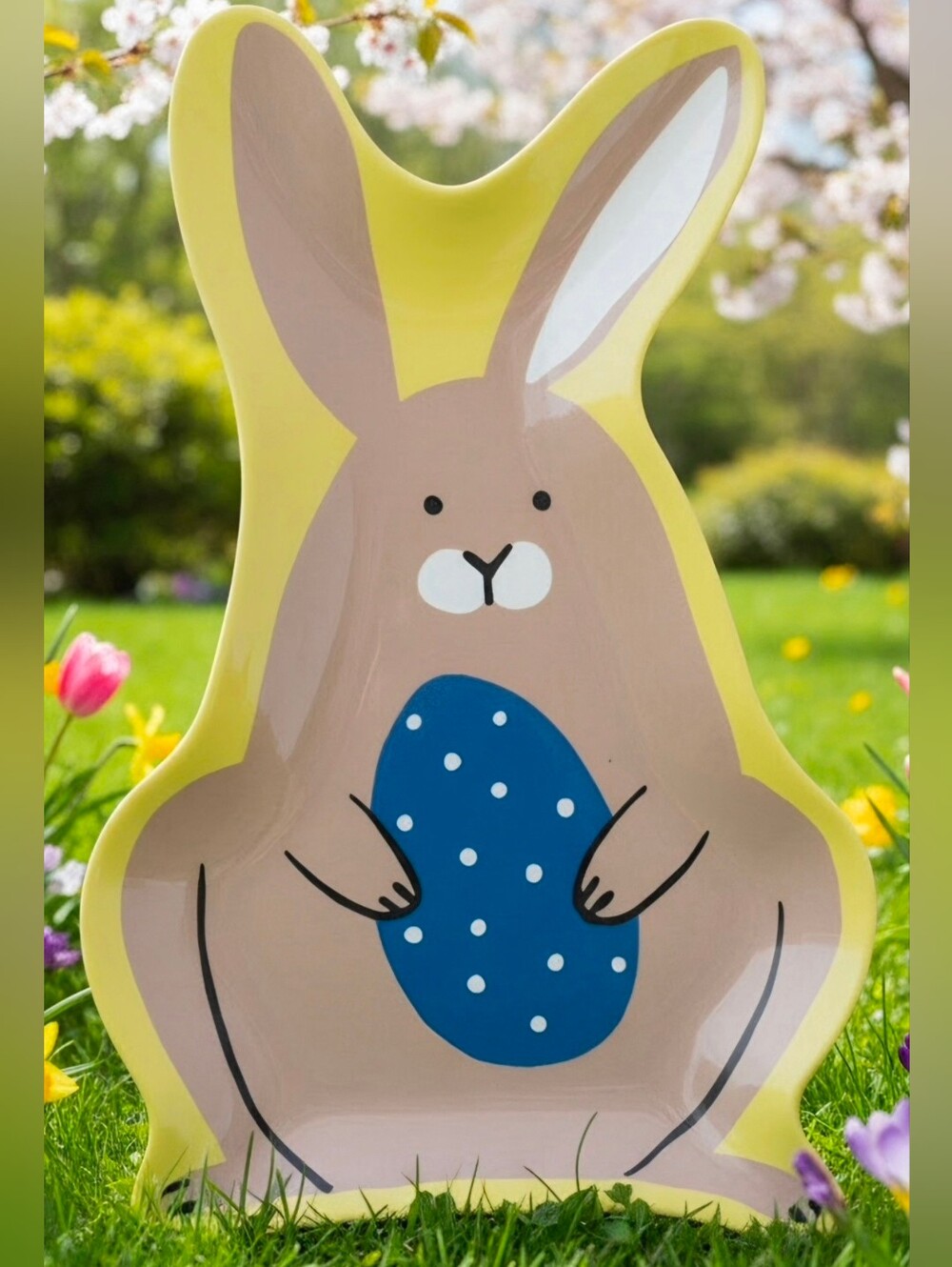 Target Yellow Bunny Serving Tray with Blue Polka-Dot Egg 6.75 Inch